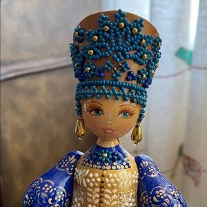 VTG Russian Wooden Painted Doll Tverskoy Ozor in Traditional Dress Signed Artist